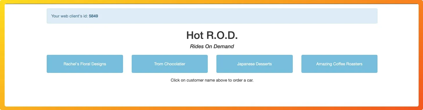 HotRod application webUI