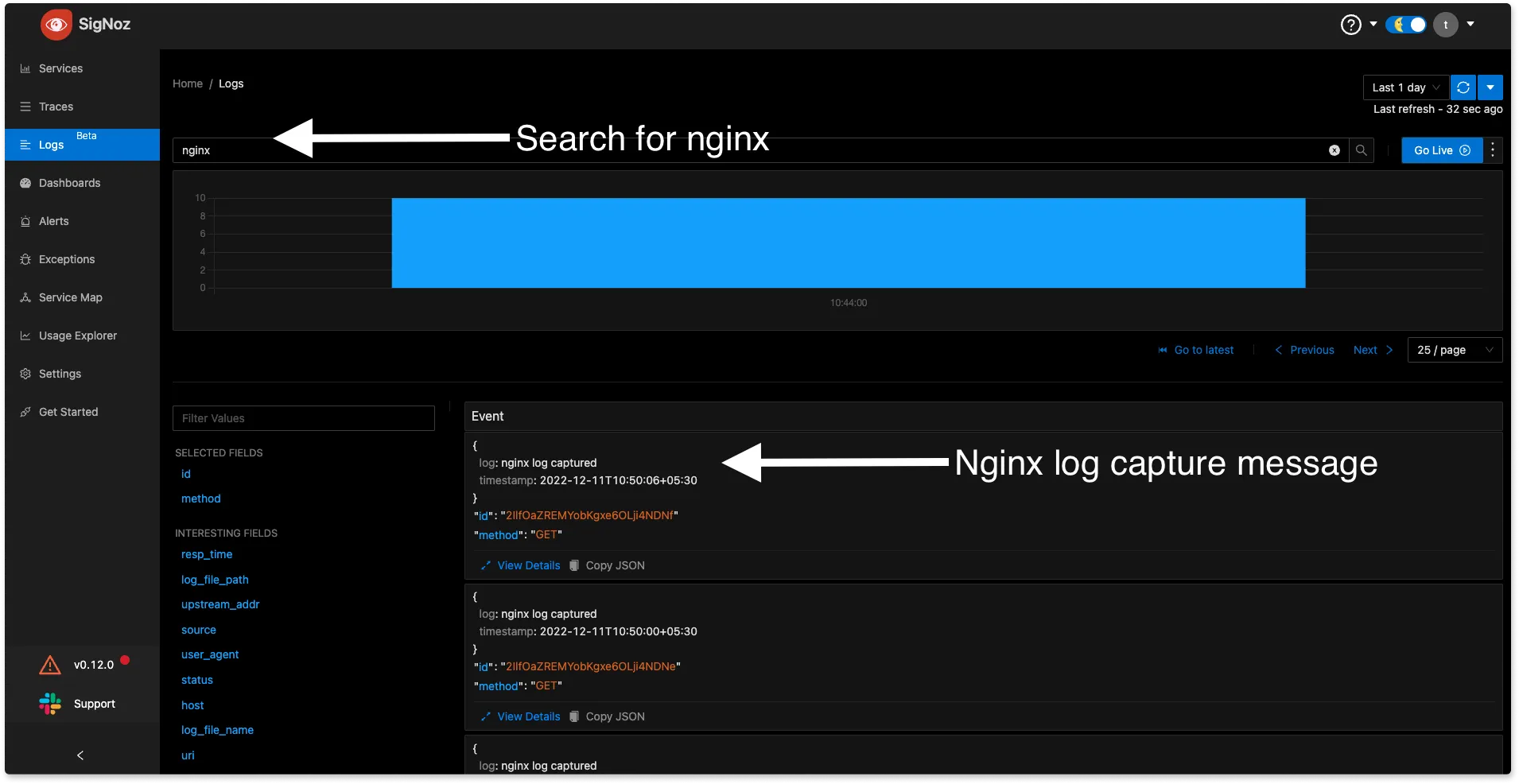 Nginx logs sent to SigNoz