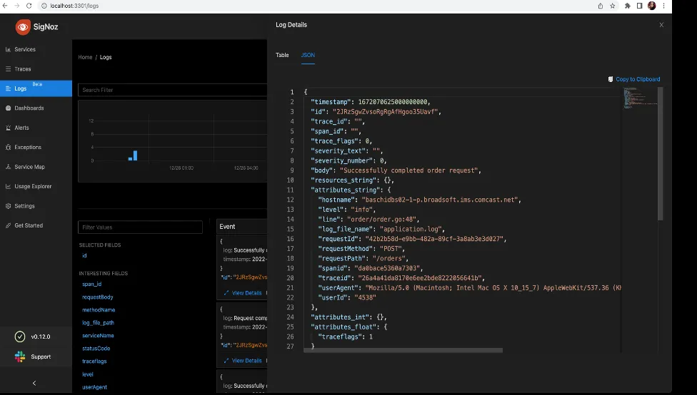 We can see complete log information along with traceID, spanID, and traceflags.