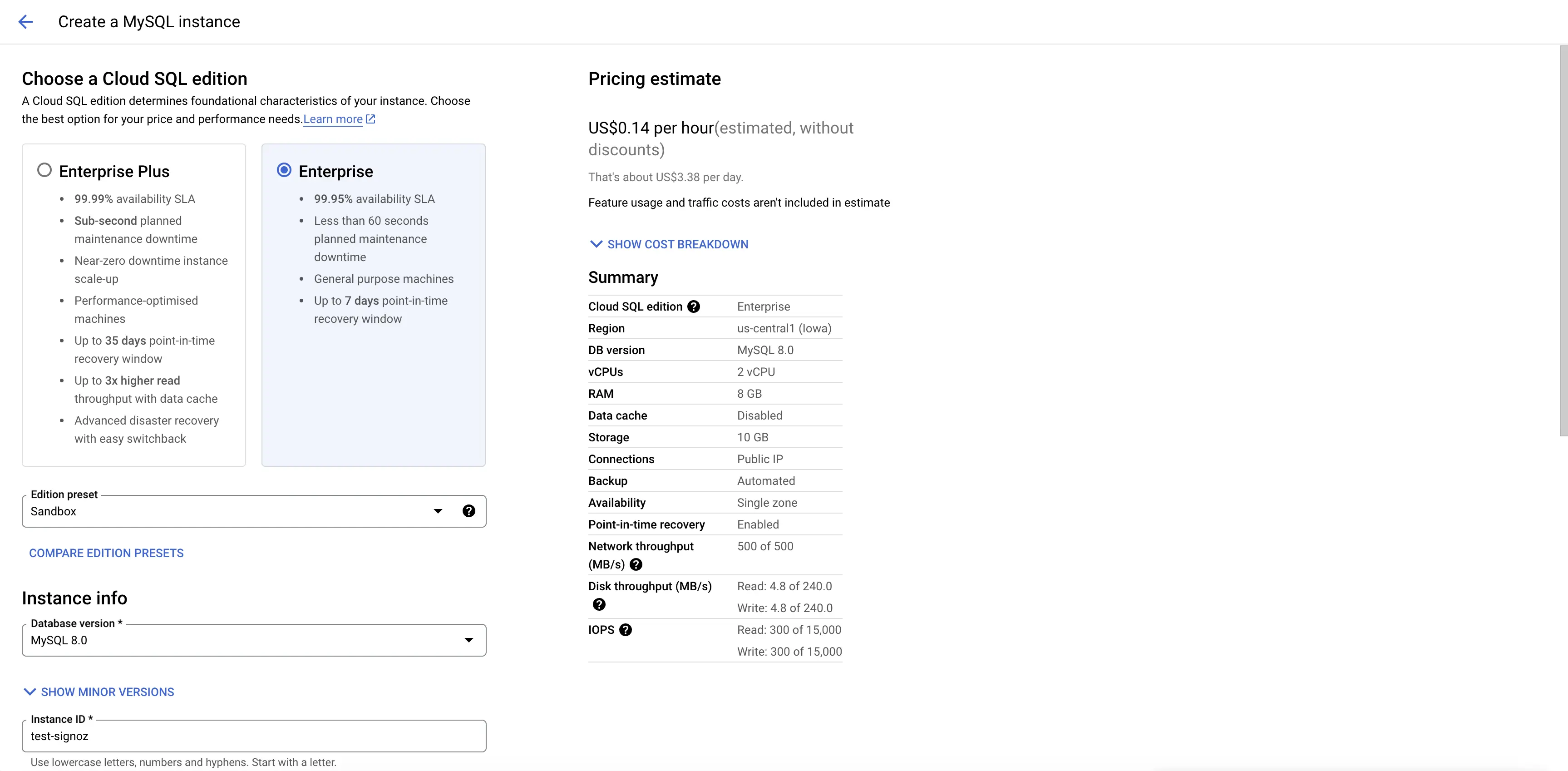 Create Cloud SQL Instance