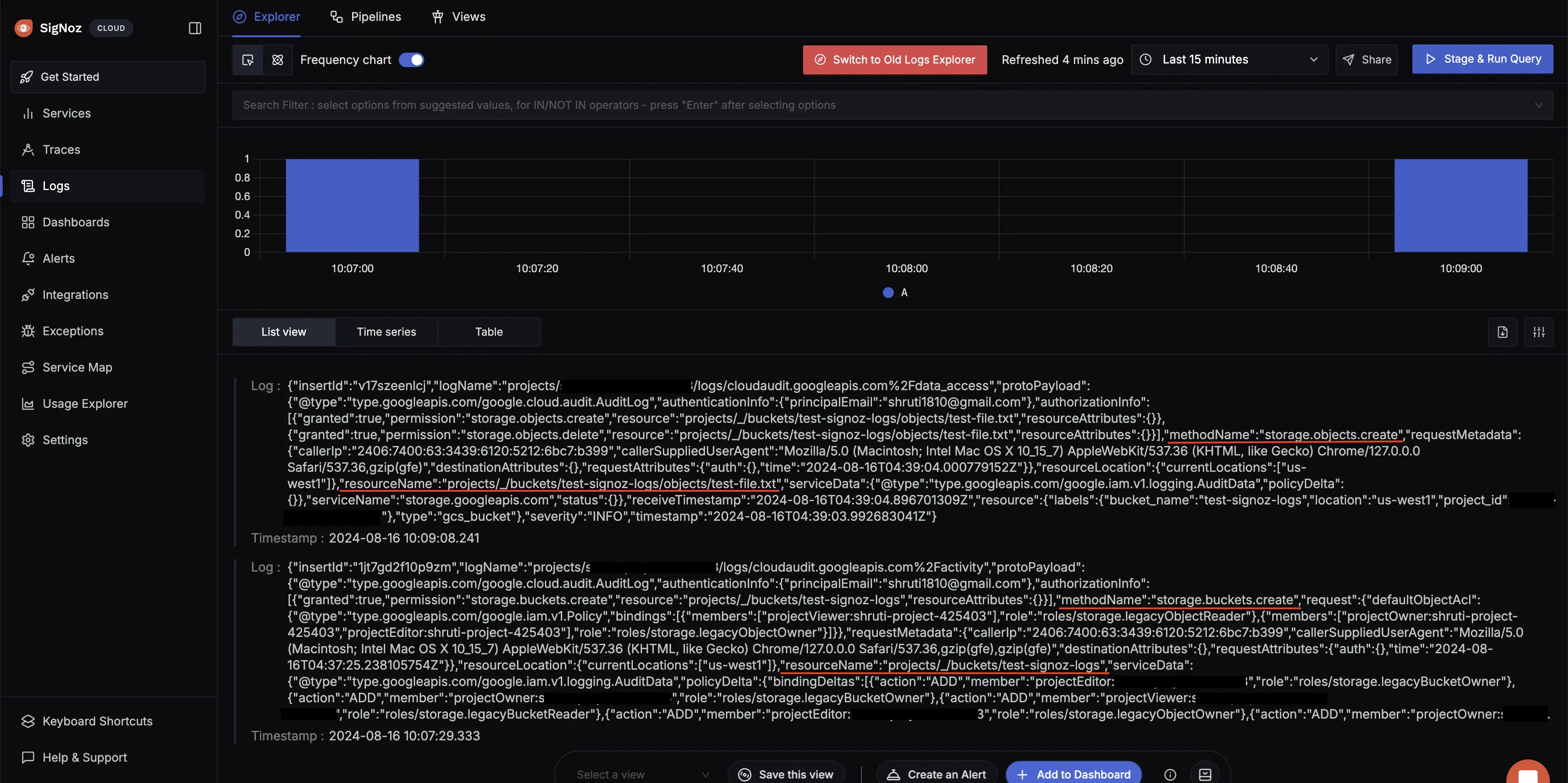 Cloud Storage Logs in SigNoz Cloud