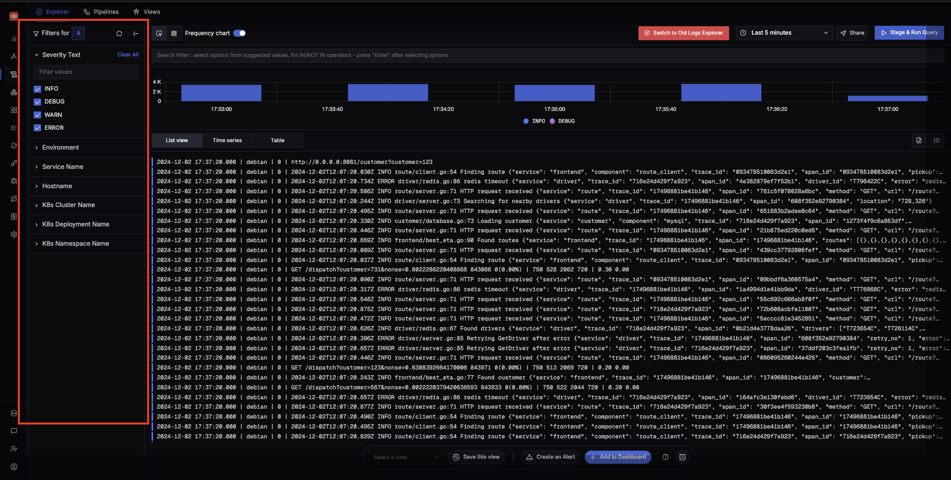 Quick Filters in Logs Explorer