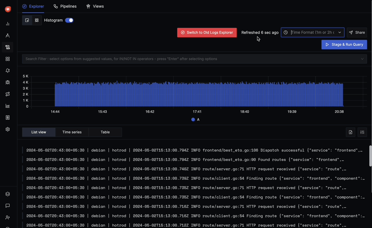 Switch to Live view in Logs Explorer