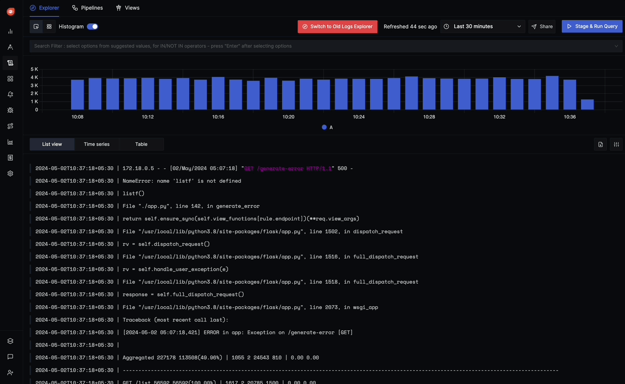 Different Views in Logs Explorer